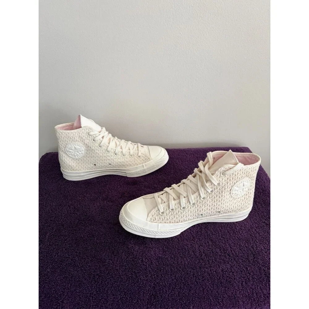 Converse Chuck 70 Hi Crochet Knit Sneakers Cream 9.5 Womens